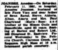 Amédée Joanis death notice 1961